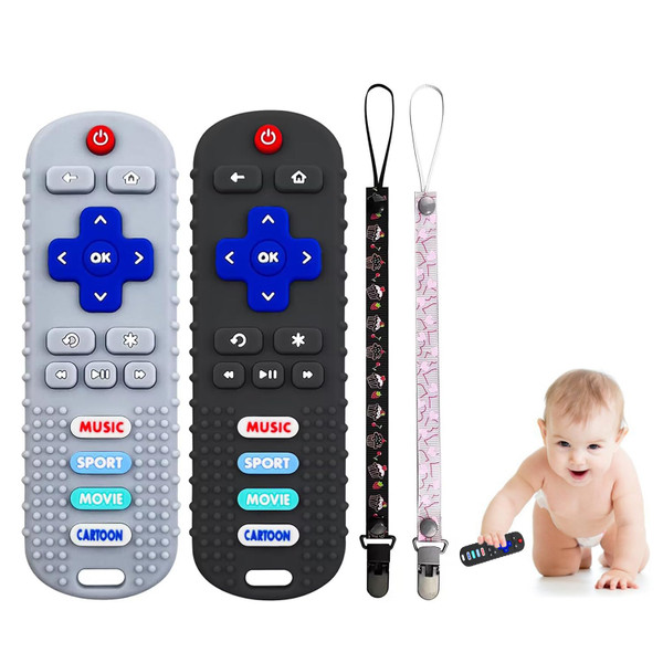 2-Pack Baby Remote Control Teether Toy for Babies 6-36 Months Silicone