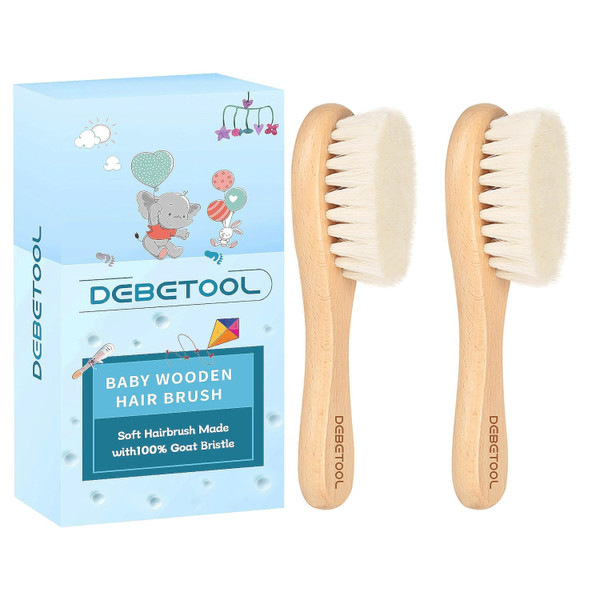 Baby Hair Brush, 2 Packs - Natural Wooden Brush with Premium Goat Bris