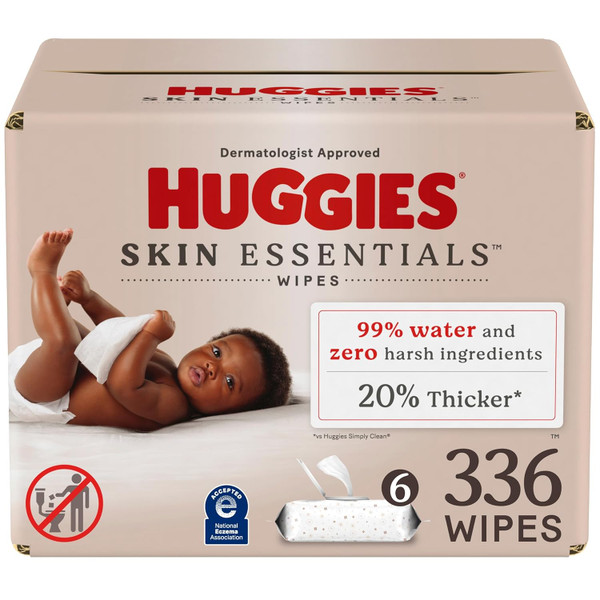 Huggies Skin Essentials Baby Wipes, Hypoallergenic, 99% Water, 6 Flip