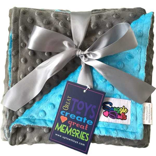 Reversible Unisex Children's Soft Baby Blanket Minky Dot (Turquoise/Grey)