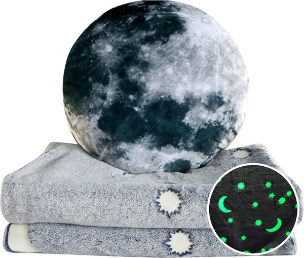 Qupace Space Blanket for Kids Glow in Dark Blanket Space Gifts for Baby Astronaut Blanket Weird Stuff Plush Pillow Blank