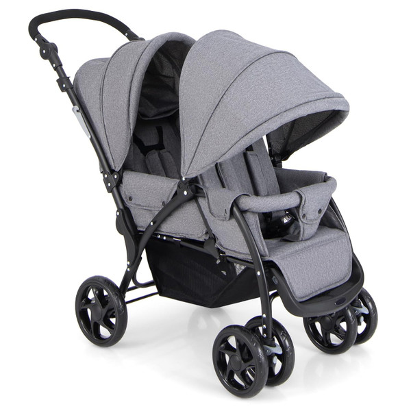HONEY JOY Double Stroller, Foldable Lightweight Infant Twin with Tandem Seating, 5-Point Harness, Recline Seat, Storage