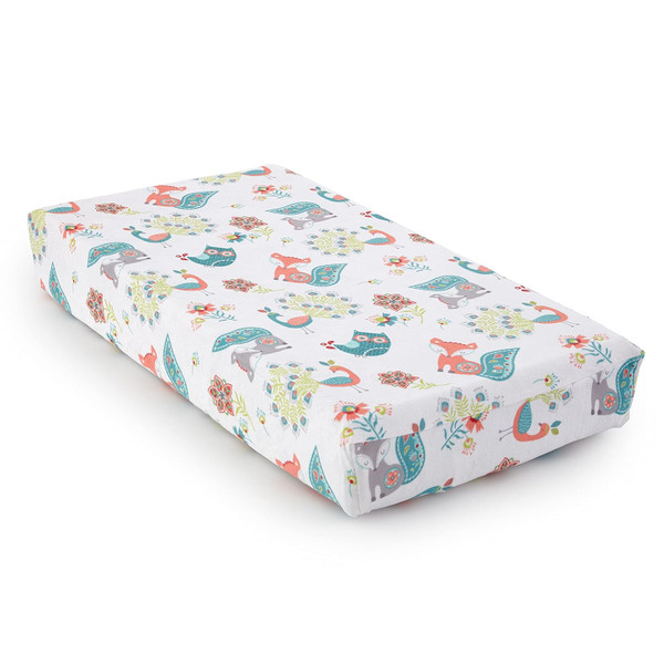 Levtex Baby - Fiona Diaper Changing Pad Cover - Fits Most Standard Changing Pads - Floral Ogee Pattern - Pink, Teal, Whi