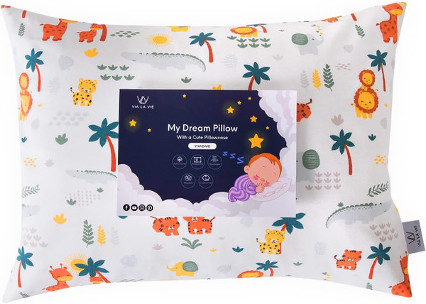 My Dream Pillow Small Toddler Pillow with Pillowcase - 100% Cotton Fabric with Polyester Fill Hypoallergenic Sleeping Pi