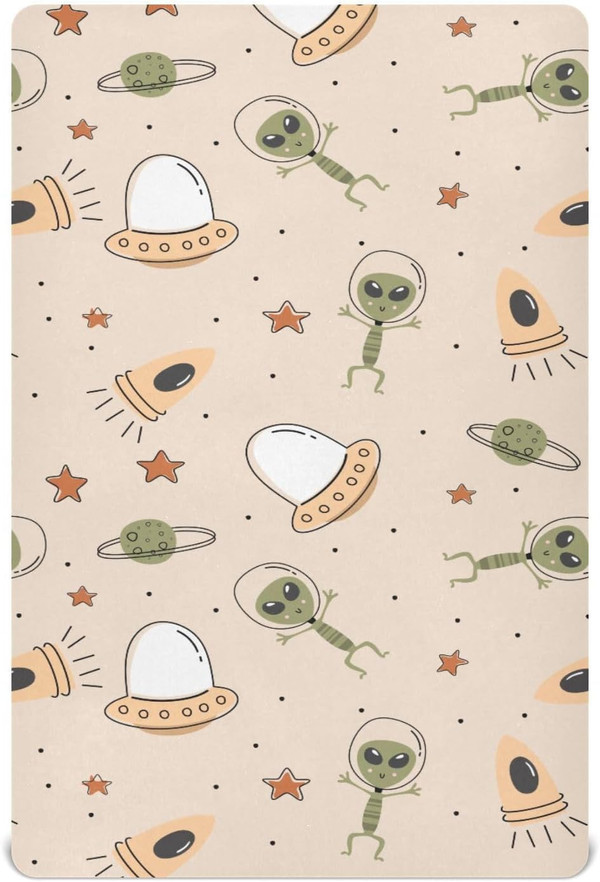 Alien Fitted Crib Sheet for Baby Boys Girls, Extra Soft Breathable Nursery Bedding Sheet for Standard Crib and Toddler M