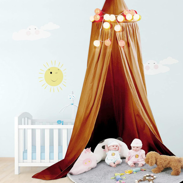Zerodis Bed Canopy, Hanging Crib Canopy Round Dome Play Tent Room Multicolor Net Curtain for Toddler Kid Baby Games Hous