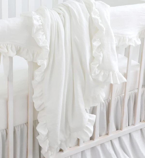 Sahaler Blush Coral Pink Ruffle Crib Quilt Baby Girl Bedding Blanket Comforter Nursery Boys Girls Quilt (White Ruffle Bl