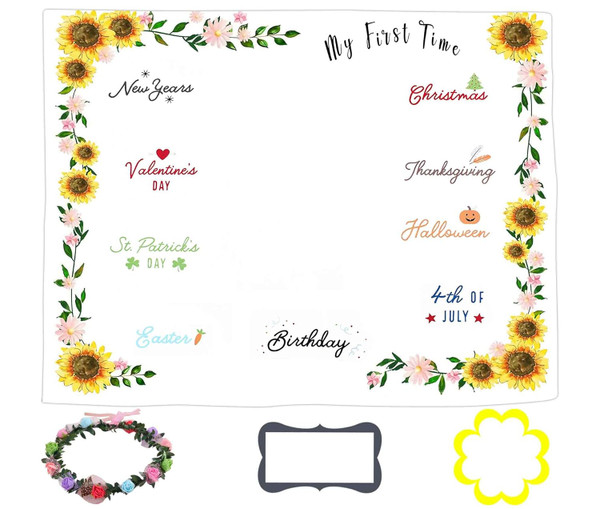 Baby Monthly Milestone Blanket for 1 to 12 Months Baby, Plush Holiday Sunflower Background for Baby Pictures Personalize