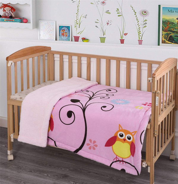 Owls Branch Kids Soft & Warm Sherpa Baby Toddler Girl Blanket Printed Borrego Stroller or Baby Crib or Toddler Bed Blank