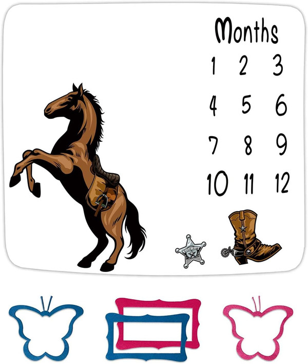 Western Wild Mustang Milestone Blanket Country Cowboy Leather Boots Baby Blanket Newborn Gift Swaddle Bag Baby Room Deco