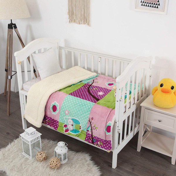 Kids Soft & Warm Sherpa Baby Toddler Girl Sherpa Blanket Purple Green Pink Turquoise Borrego Stroller or Toddler Bed Bla