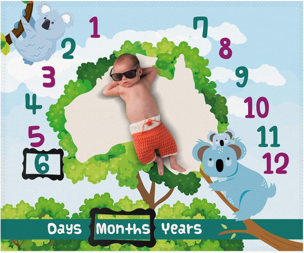 Koala Baby Month Milestone Blanket for Photo Taken - Baby Age Blanket | Koala Themed Party & Baby Newborn Nursery Gifts
