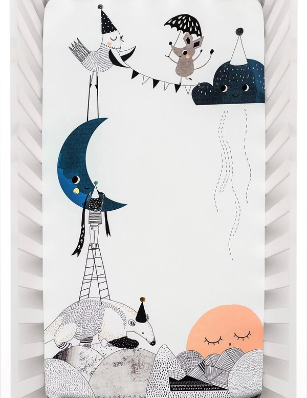 Rookie Humans 100% Cotton Sateen Fitted Crib Sheet: The Moons Birthday. Modern Nursery, Use as a Photo Background for Y