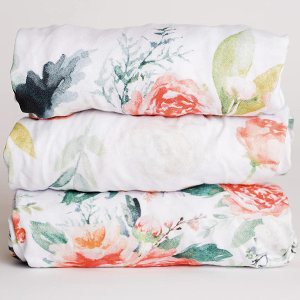 3 Fitted Bassinet Sheets Set for Baby Girl - 100% OEKO-TEX Cotton Peonies & Roses - Pink Floral Boho Flowers - Cradle/Mo