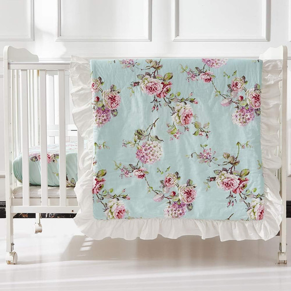 Brandream French Country Crib Bedding Set for Girls | 3 Piece Floral Nursery Set | Ruffled Baby Comforter, Crib Sheet, C