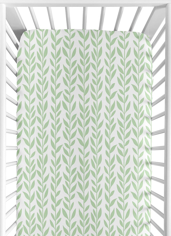 Sweet Jojo Designs Green and White Leaf Floral Girl Baby or Toddler Nursery Fitted Crib Sheet - Boho Farmhouse Sunflower