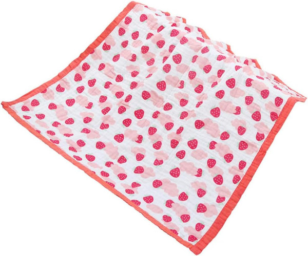 Baby Muslin Swaddle Blanket Strawberry Pattern Water Absorption Cotton Receiving Blankets Bath Towel Crib Blanket for Ne