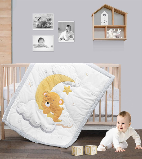 Premium Quality 100% Cotton Crib Bedding Set for Baby Boys and Girls, 3-Piece Nursery Including Baby Comforter, Fitted C