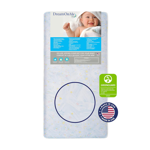 Stars Bright Crib & Toddler 180 Coil Mattress, Greenguard Gold Certified, Made in USA, Waterproof Cover
