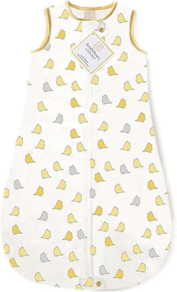 SwaddleDesigns Cotton Sleeping Sack with 2-Way Zipper, Made in USA, Premium Cotton Flannel, Yellow Little Chickies, 6-12