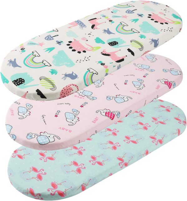 Bassinet Sheet Set 3 Pack Jersey Knit Ultra Soft Flexible Breathable Baby Girl Boy Fit for Halo, MiClassic, Chicco Lulla