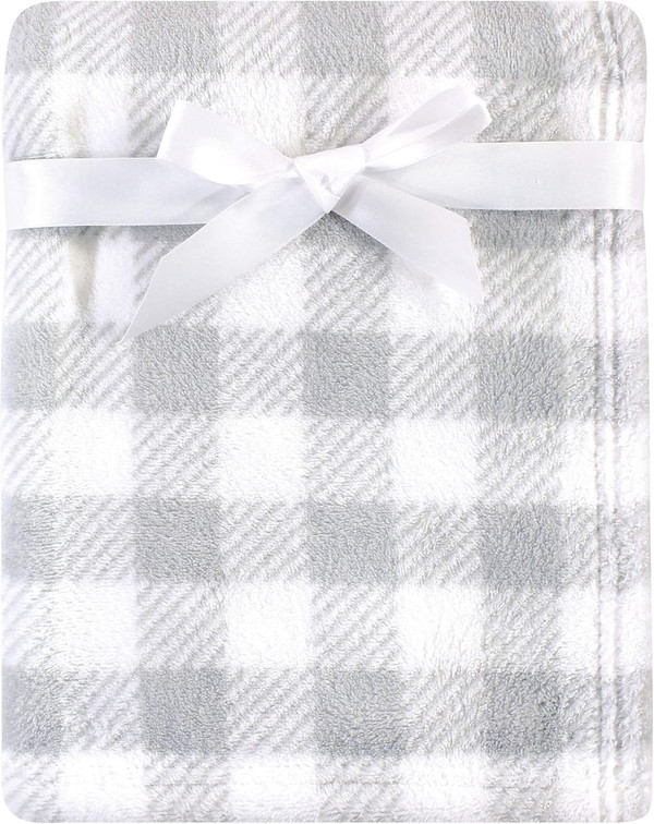 Luvable Friends Unisex Baby Coral Fleece Blanket, Gray Plaid, One Size