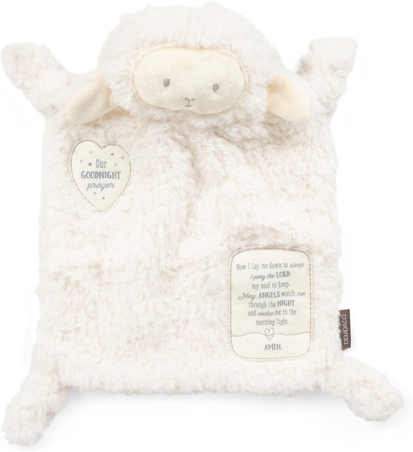 DEMDACO Clean White Fuzzy Lamb Goodnight Prayer Polyester Plush Children's Stuffed Animal Blankie