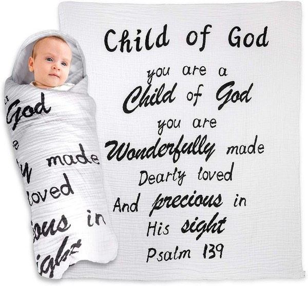 Baby Muslin Swaddle Blankets - Child of God Quote - Christening, Baptism, Baby Shower, Godchild Gift for Newborn Boys