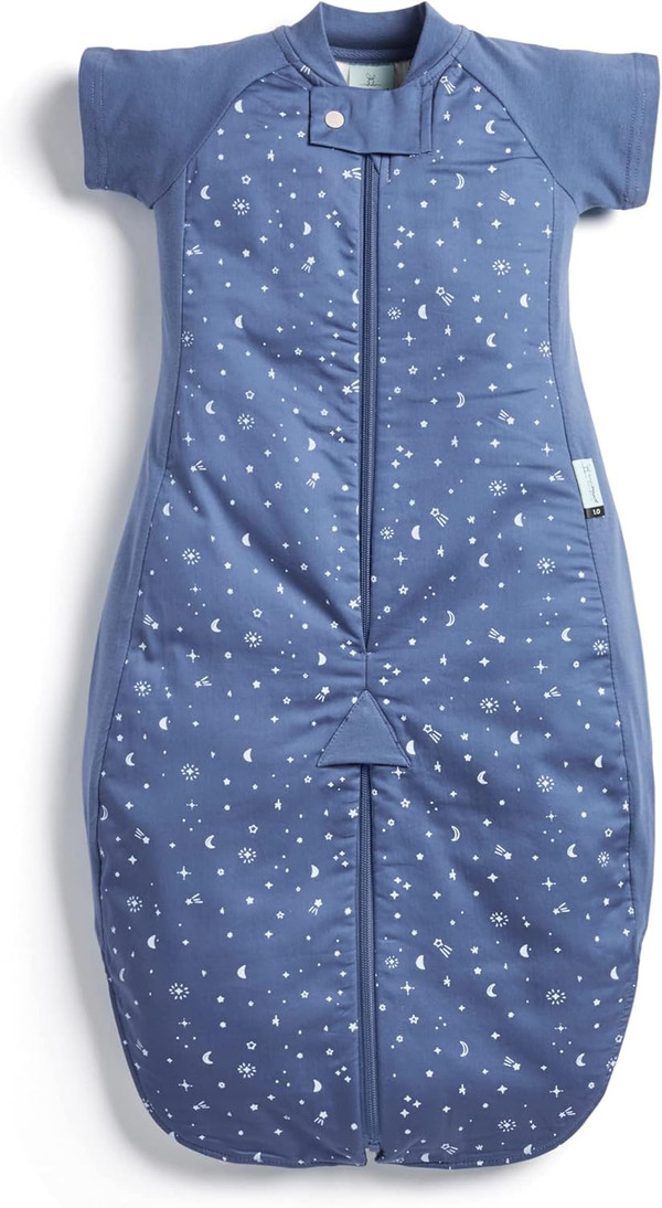 ergoPouch 1.0 TOG Sleep Suit Bag. 100% Organic Cotton with Short Cotton Sleeves - Temperature Control Baby Blanket (Navy