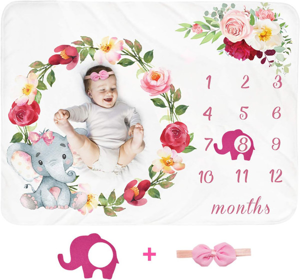 Baby Monthly Milestone Blanket Girl - Newborn Month Blanket Personalized Shower Gift Soft Fleece Photography Background