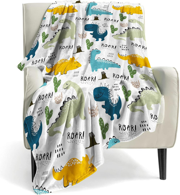 Dinosaur Blanket for Boys Girls, 300 GSM Soft Fleece Kids Blanket, Baby Boy Blanket is Suitable for Toddler Couch, Cute