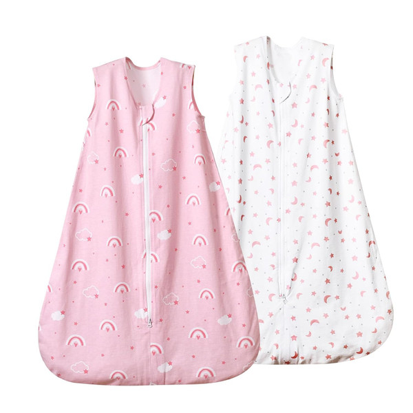 100% Cotton Baby Sleep Sack 0-6 Months, Ultra Soft Baby Wearable Blankets with 2-Way Zipper, 2 Pack Comfy Sleeping Bags