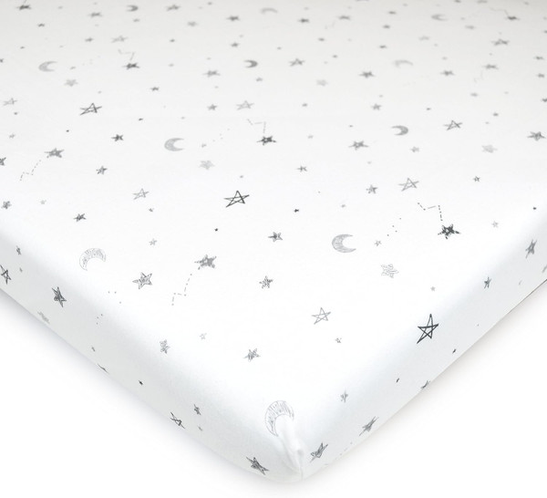 American Baby Company 15" x 33" Fitted Bassinet Sheet, Printed 100% Natural Cotton Jersey Knit, Grey Star and Moon, Soft