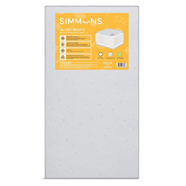 Simmons Kids Silver Nights Dual Sided 2-Stage Baby Crib Mattress and Toddler Mattress - GREENGUARD Gold  Waterproof - S