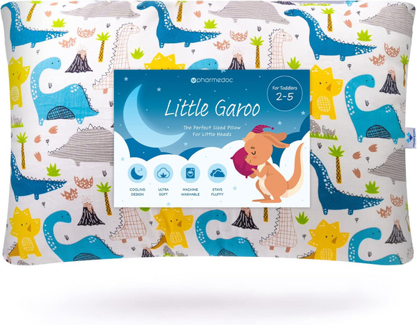 Pharmedoc Little Garoo Toddler Pillow with Pillowcase  14x19 Pillow  Dino Cotton Toddler Pillows for Sleeping, Kids Pi