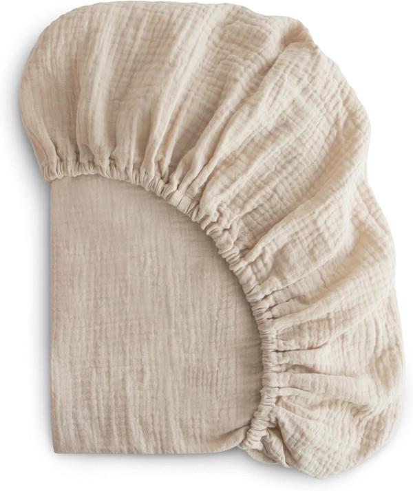mushie Extra Soft Muslin Fitted Crib Sheet | 192 Thread Count | 28"x 52" (Fog)