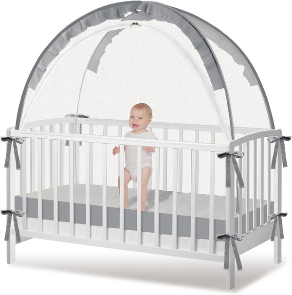 Crib Tent - Crib Net to Keep Baby in, Stop Baby from Climbing Out of Crib, Pop Up Baby Crib Tent with Durable Breathable