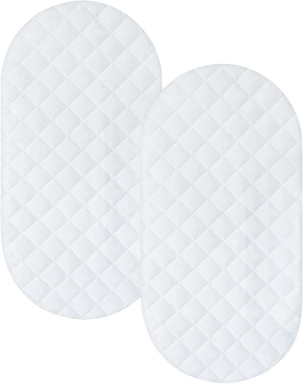 Bassinet Mattress Pad Cover 2 Pack Quilted Bassinet Mattress Protector Waterproof Bassinet Sheets (32"x17") for Boys & G