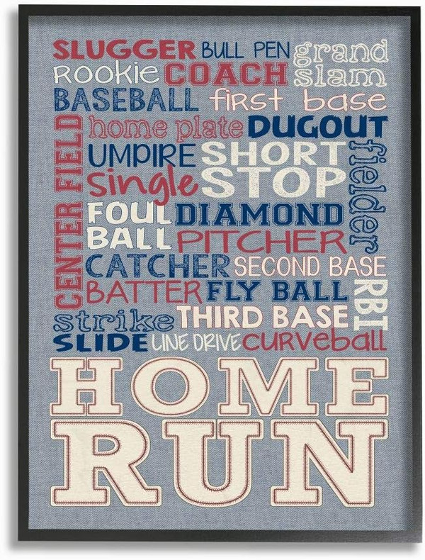 Stupell Industries Baseball Typog Denim Feel Black Framed Wall Art, 16x20, Design by Artist Erica Billups