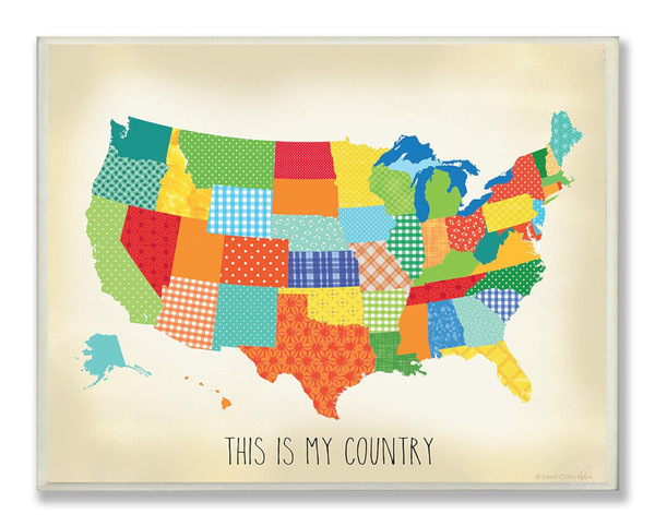 The Kids Room by Stupell This Is My Country Quilted Rectangle Wall Plaque, 11 x 0.5 x 15, Proudly Made in USA