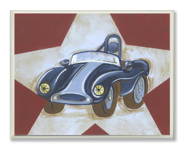 The Kids Room by Stupell Blue Car on White Star and Red Background Rectangle Wall Plaque