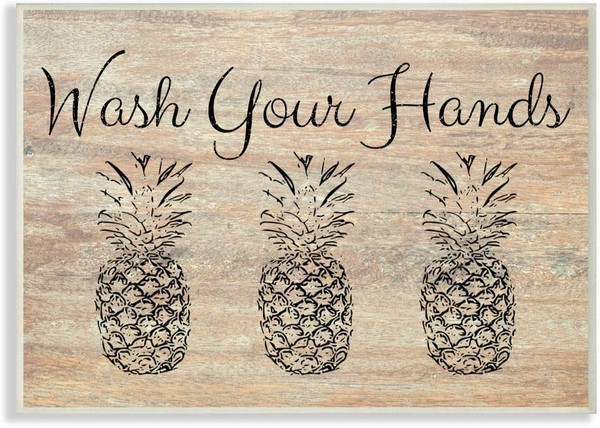 Stupell Industries Wash Your Hands Pineapple Wall Plaque, 13 x 19, Design by Artist Linda Woods