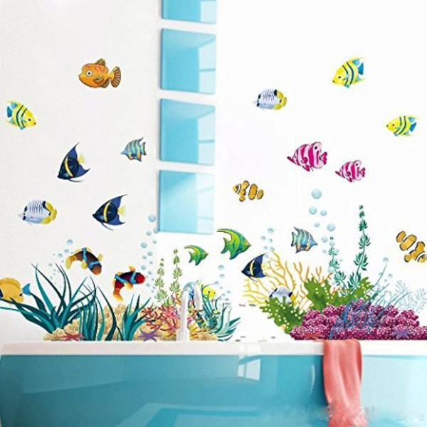 Amaonm® Removable DIY Under The Sea Wall Decals Blue Grass and Fish Coral Wall Mural Multicolored Wall Stickers Murals H