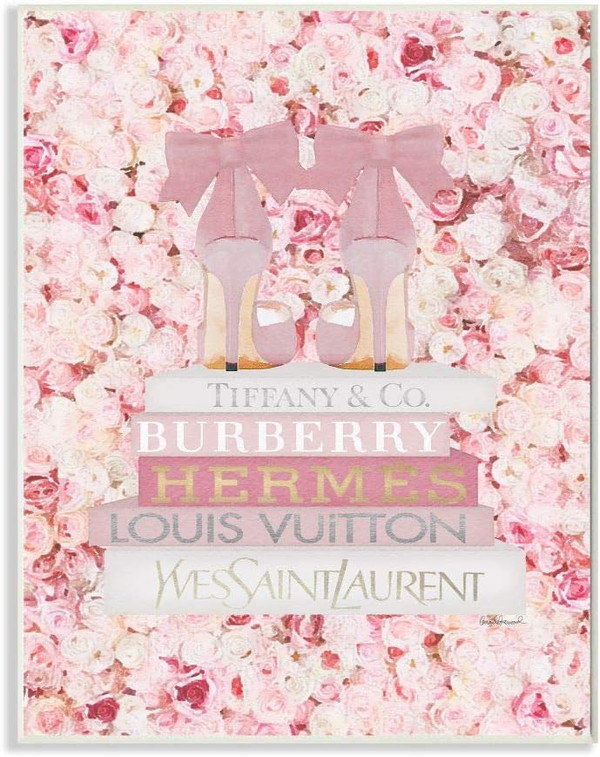 Stupell Industries Pink Fashion Heals with Glam Books and Rose Details Wall Art, 10 x 15