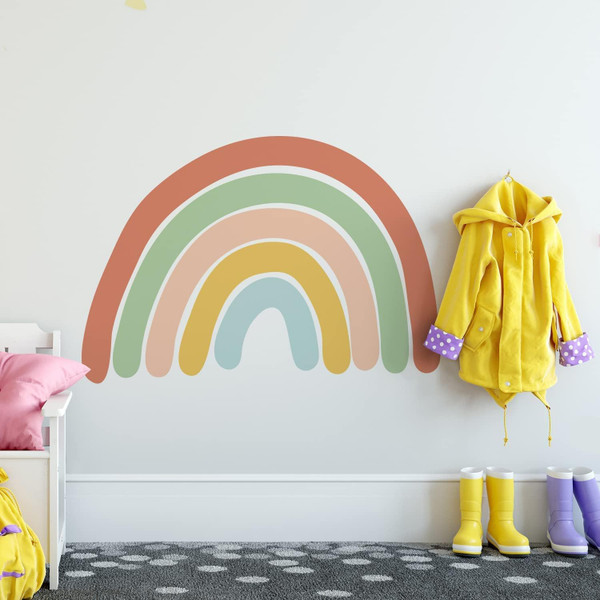 funlife Earthy Colors Large Rainbow Wall Decals Peel and Stick, Self Adhesive Colorful Rainbow Wall Sticker for Girls Be
