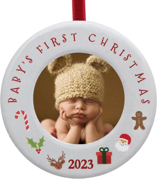 BANBERRY DESIGNS Baby's First 2023 Christmas Photo Frame Ornament for Newborn - 3 1/2" Photo Frame Baby