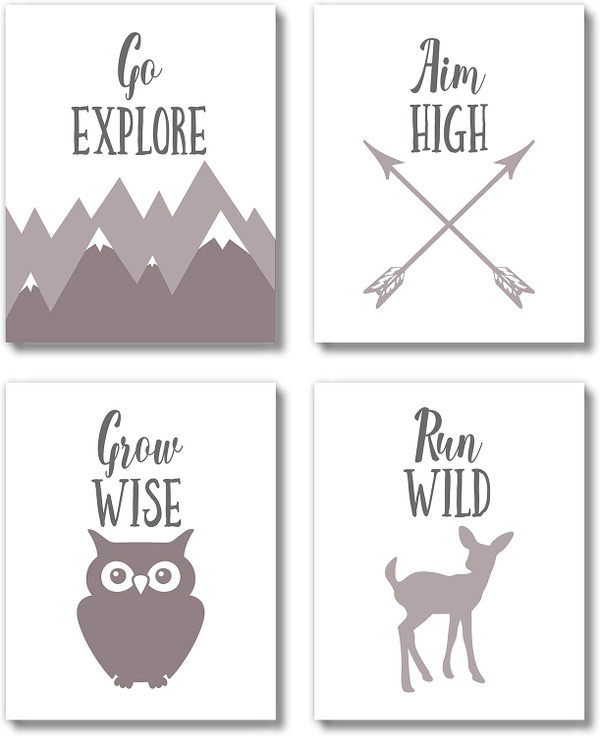 Farmhouse Rustic Woodland Animals Nursery Wall Decor Art Prints (UNFRAMED 8X 10 Set of 4) - Gender Neutral Toddler, Baby