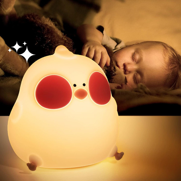 Chick Night Light for Kids with 7 Color Changing - Cute Animal Silicone Nursery Night Lamp - Touch Control USB Rechargea