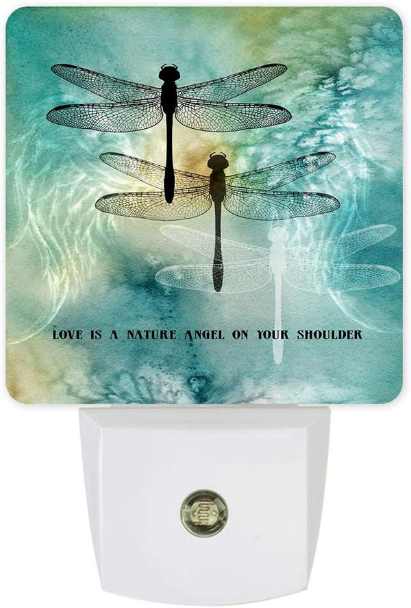 Nightlight Plug in LED Lights for Bedroom, Dragonfly Love is a Nature Angel On Your Shoulder Night Lights Plug into Wall