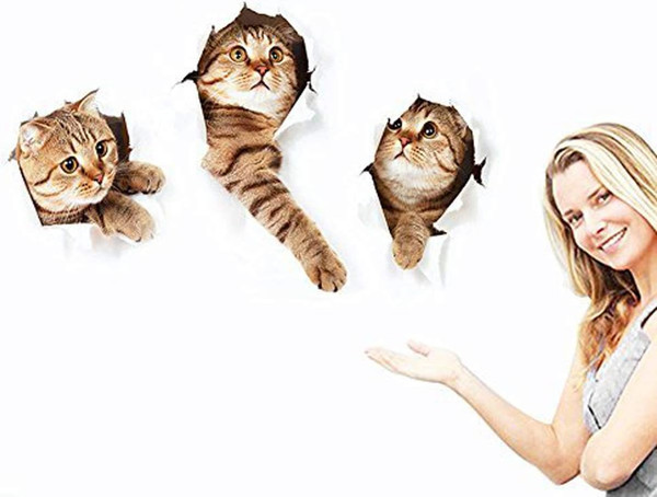 3D Wall Decals Stickers Vivid Decors Murals (Cat) for Room Home Removable Wall Art Decals Wall for kids Rooms DIY Home D